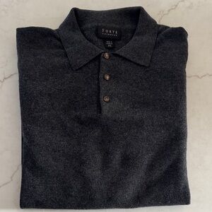 Forte Men's Charcoal Placket front Cashmere Sweater